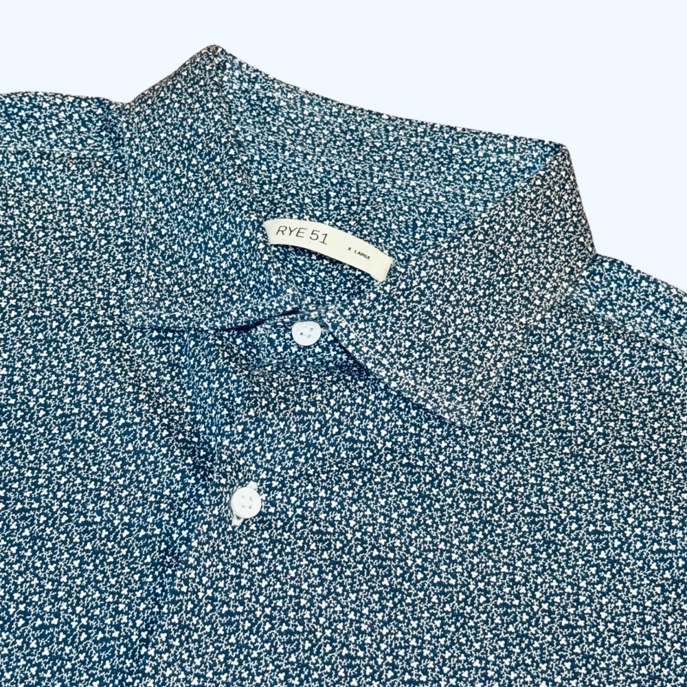 Rye 51 Mens XL Short Sleeve Button Down Shirt Navy White Floral Ditsy Cotton